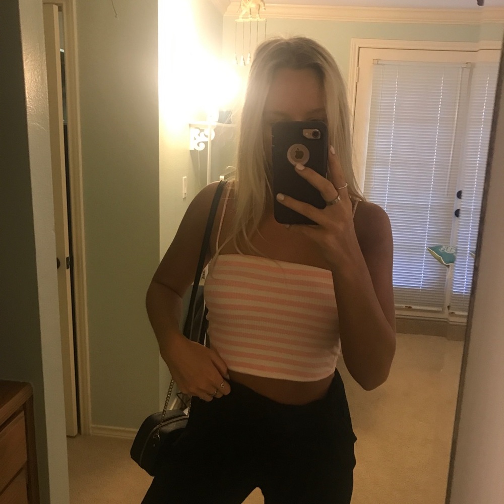 Pink and white striped crop top